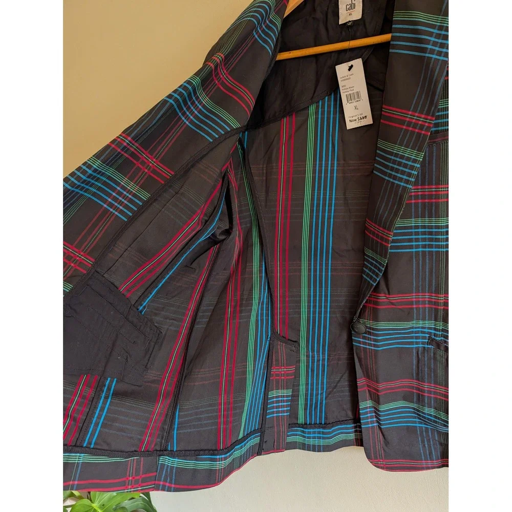 Cabi Holiday Blazer XL Womens Black Plaid Single Button Cotton Jacket 3850 NWT